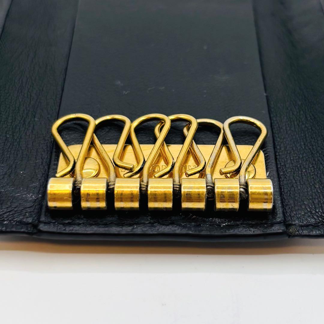 【美品】バレンシアガ キーケース 6連 レザー BB柄 ゴールドロゴ ブラック