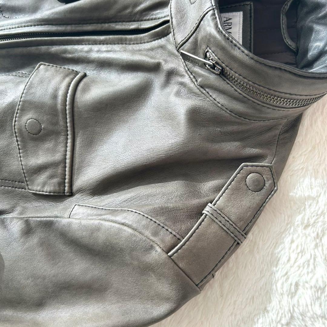 ARMANI COLLEZIONI 羊革 フーデッド レザージャケット 48