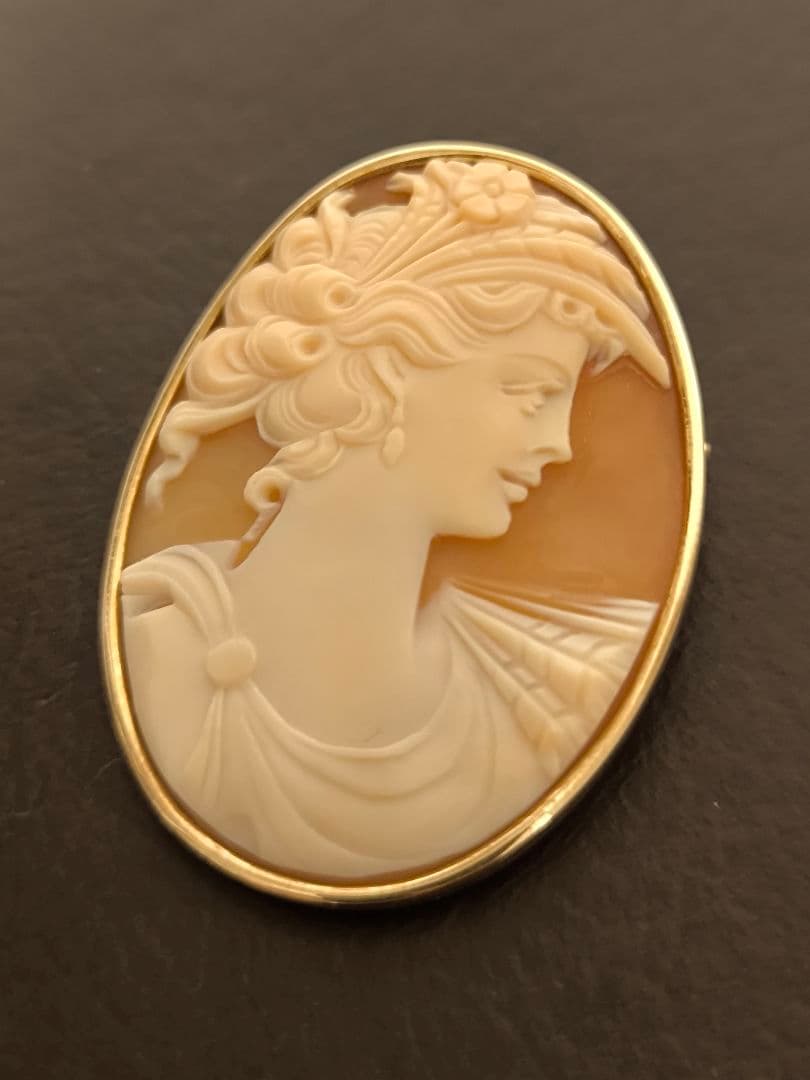 イタリア製 カメオ 14K 585 金 ゴールド ブローチ ペンダントトップ