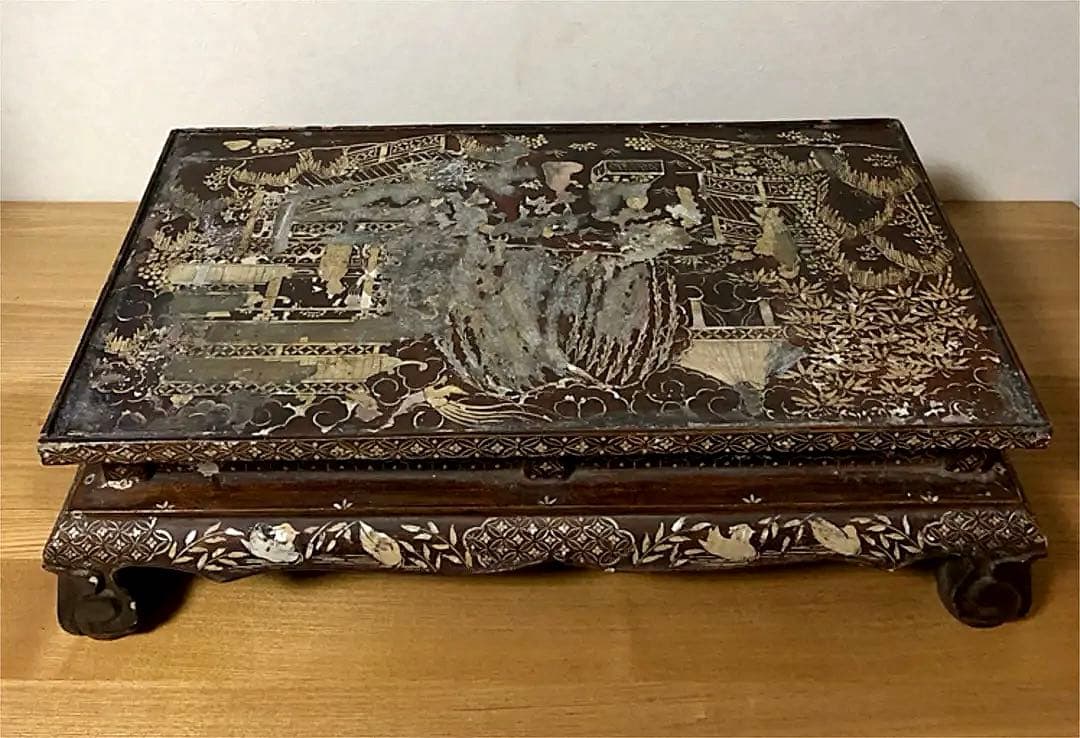 中国美術 香台 花台 時代 花鳥山水人物蒔絵 螺鈿細工 最終値引