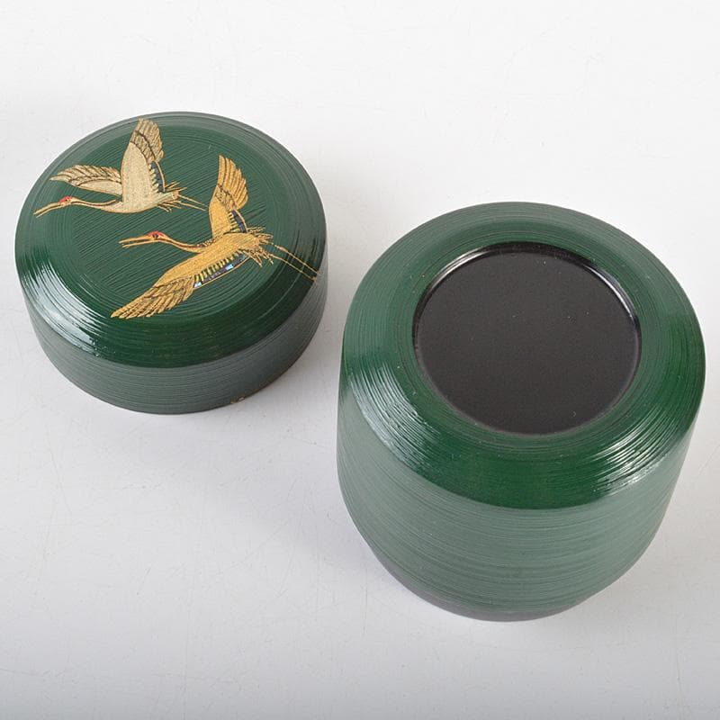 茶道具　蒔絵師　景雲作　青漆刷毛目塗　螺鈿装飾　双鶴蒔絵　雪吹　共箱　V6437