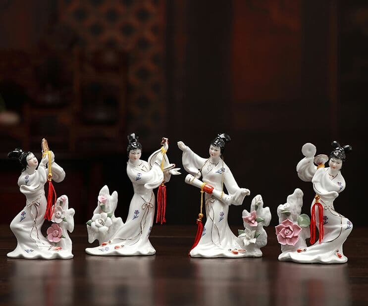 古代の美女、女の陶磁器工芸品の置物(1セット4箇)