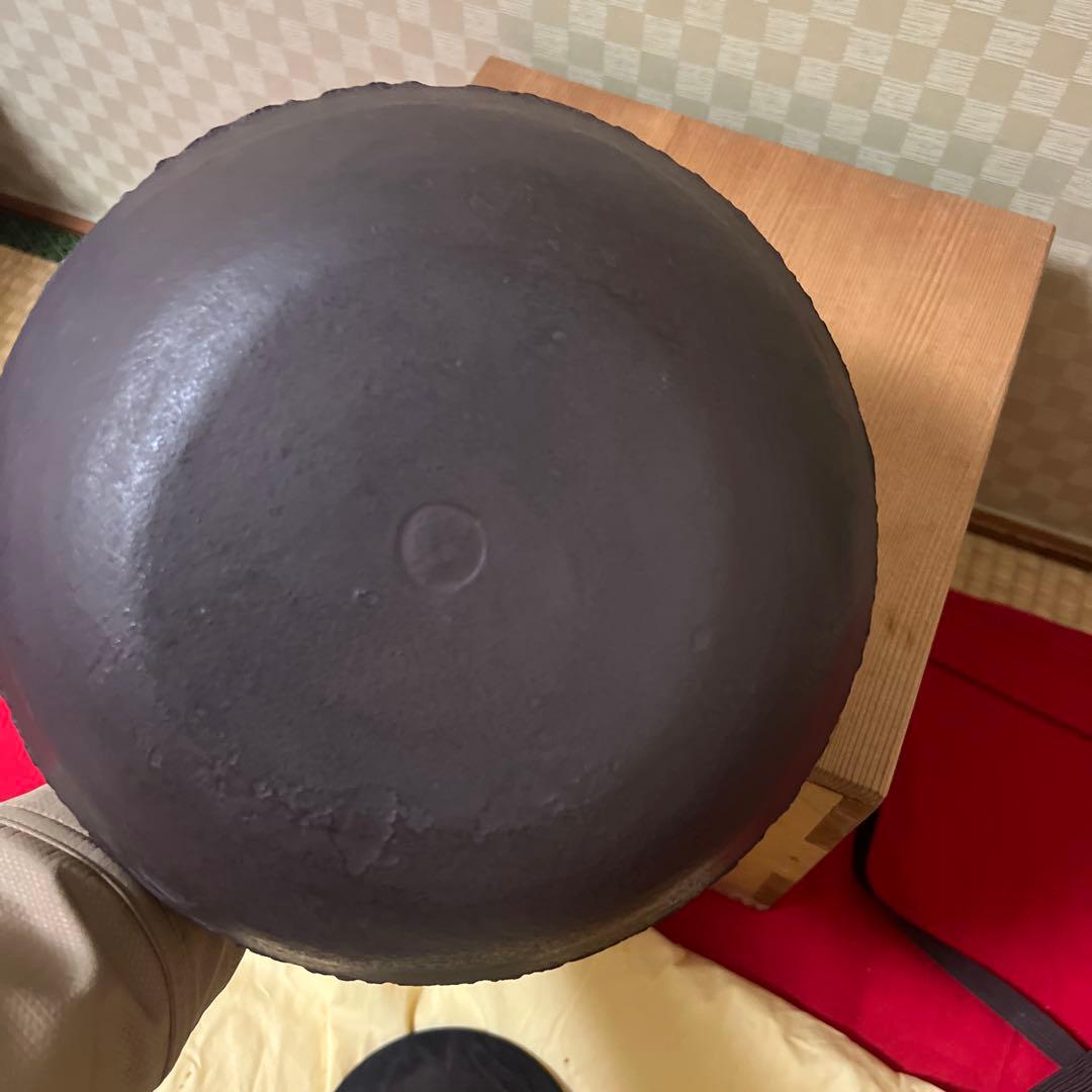 繰口釜十三代 宮崎寒雉 釜師　山水楼閣地紋　箱書　釜環なし