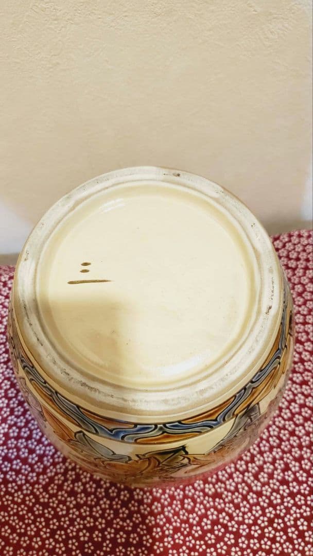 ➄宮城三成 赤い花の大壺 沖縄 やちむん 鮮やか 貴重 人間国宝孫