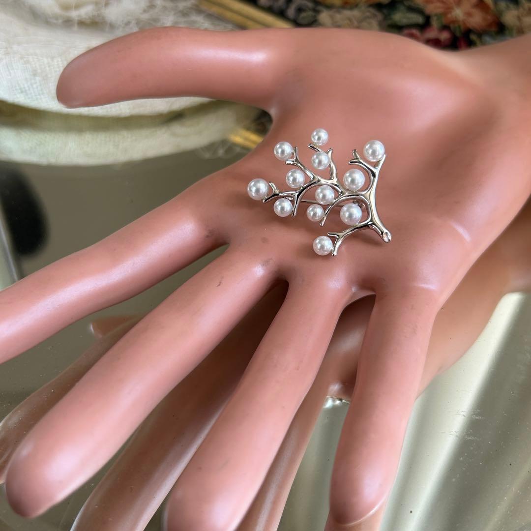 MIKIMOTO 幸福の木ブローチSサイズ　silverベビーあこや