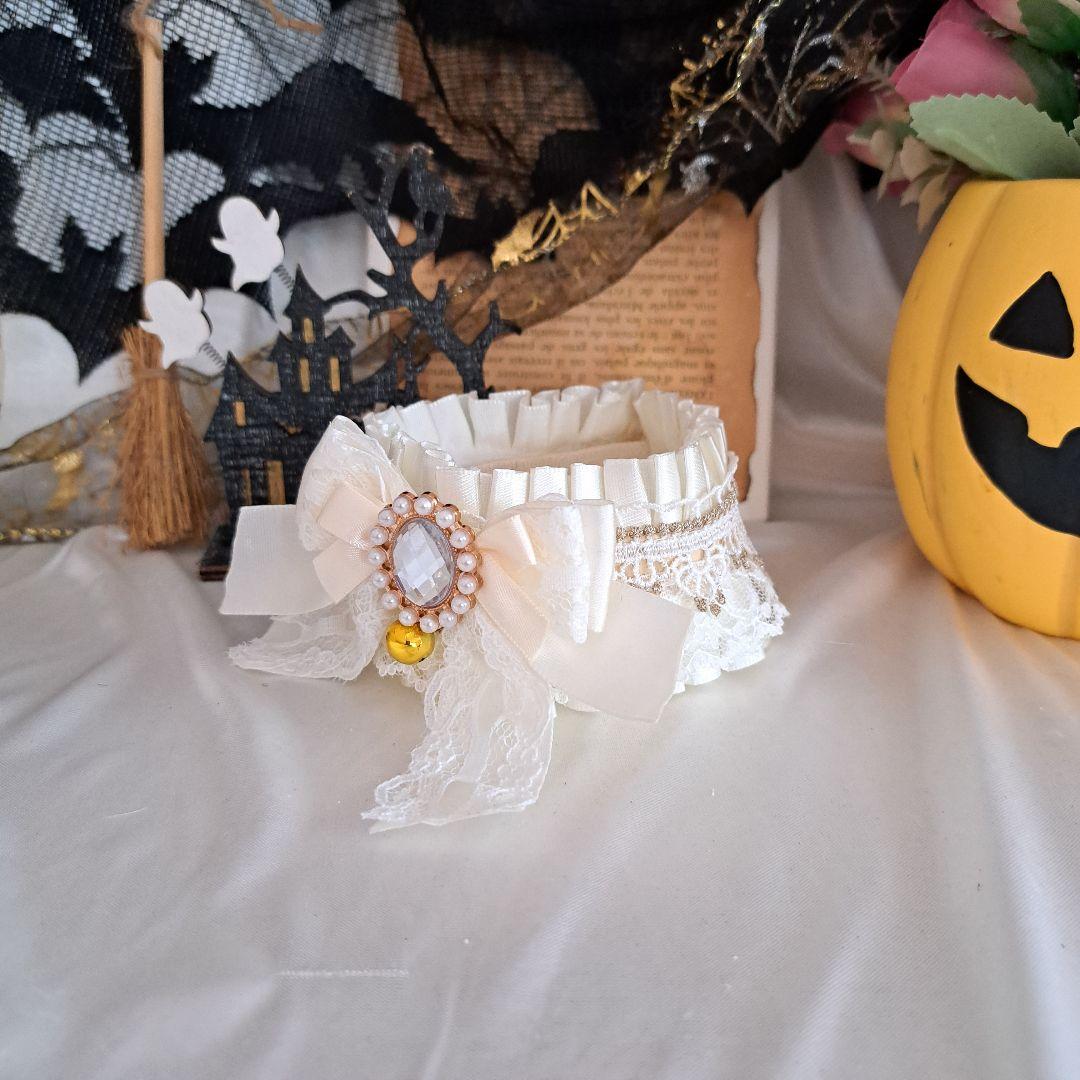 短毛ちゃんにも♥️中世ヨーロッパ風チョーカー(ホワイト⑤)わんちゃん猫ちゃん用