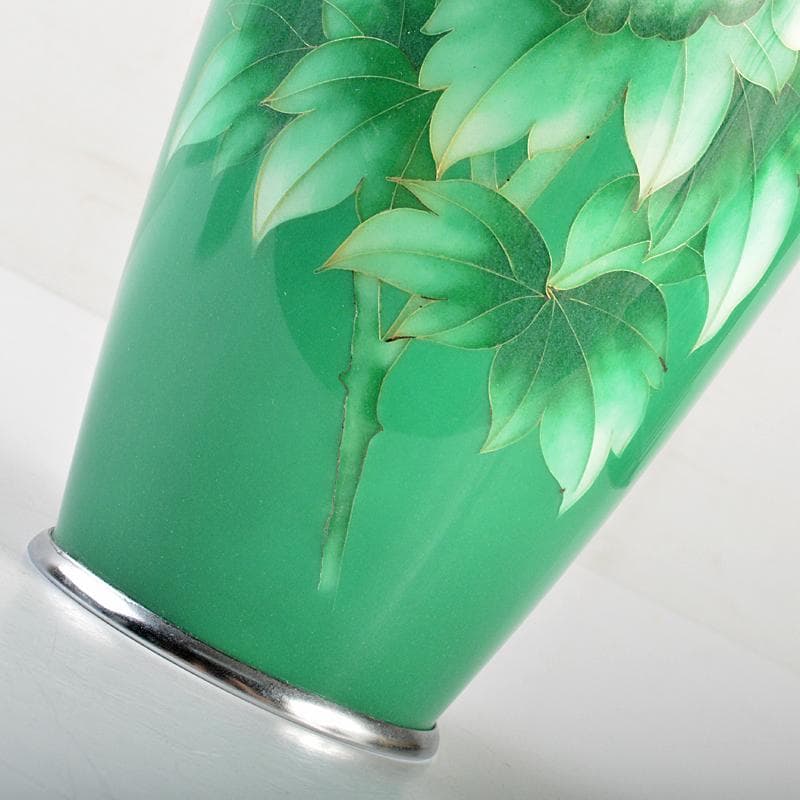 七宝焼　林七宝店 　牡丹文瓶　唐木台・箱付　M　R7378B