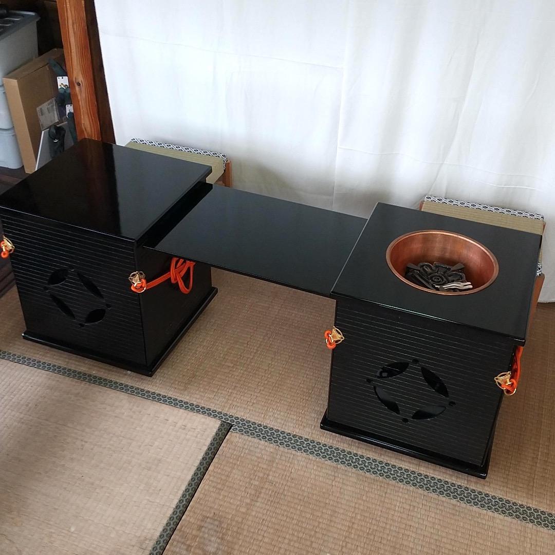 茶道具 御園棚 立礼棚 裏千家 淡々斎好写 丸炉 電熱器 畳み椅子×2脚