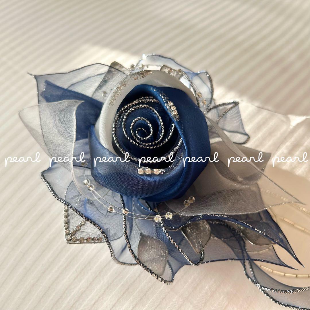 tokyo soire 東京ソワール◆大きめサイズ 華やかバラコサージュ ブルー