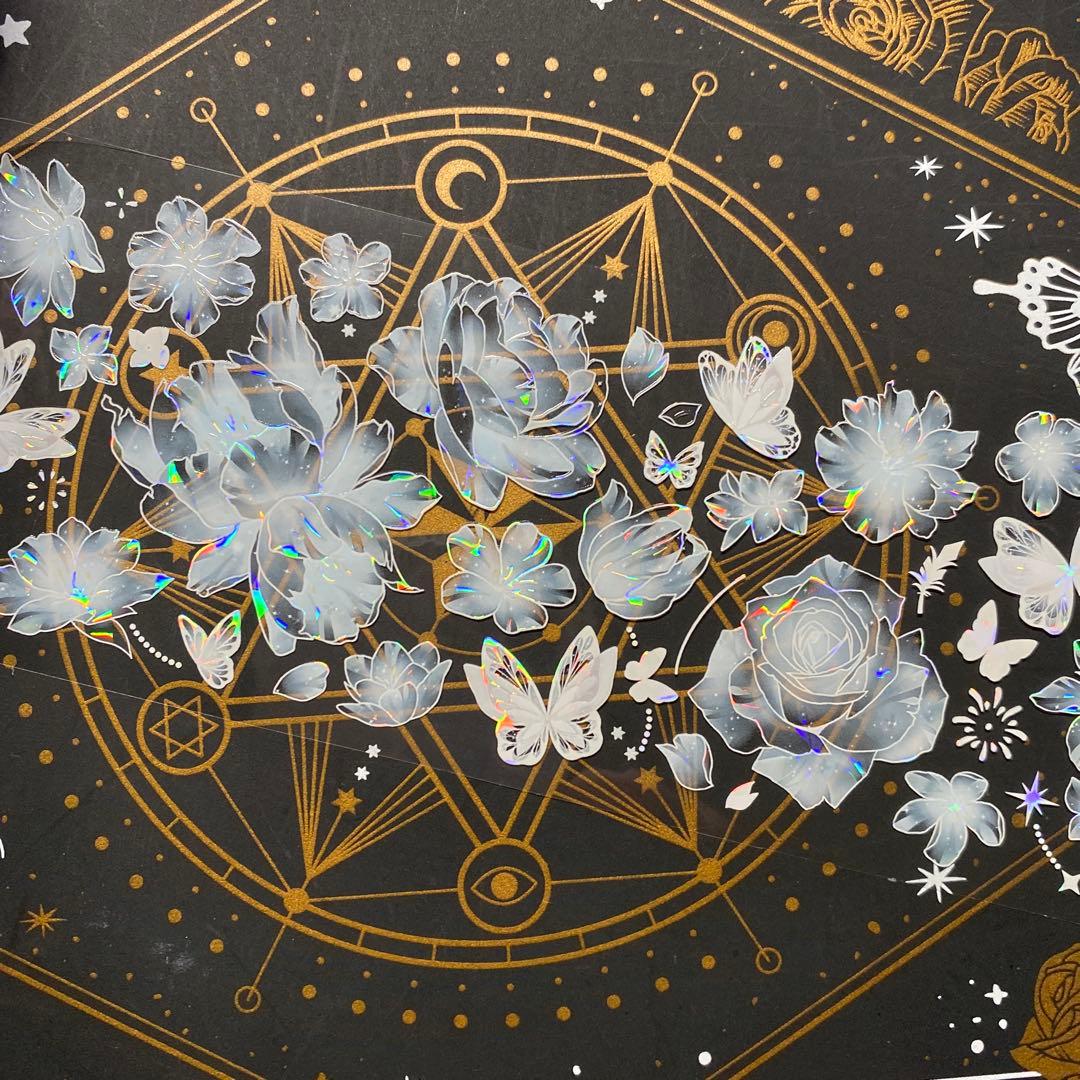 【9253】海外　マステ　中古巻　貝殻光マスキングテープ　半透明　お花