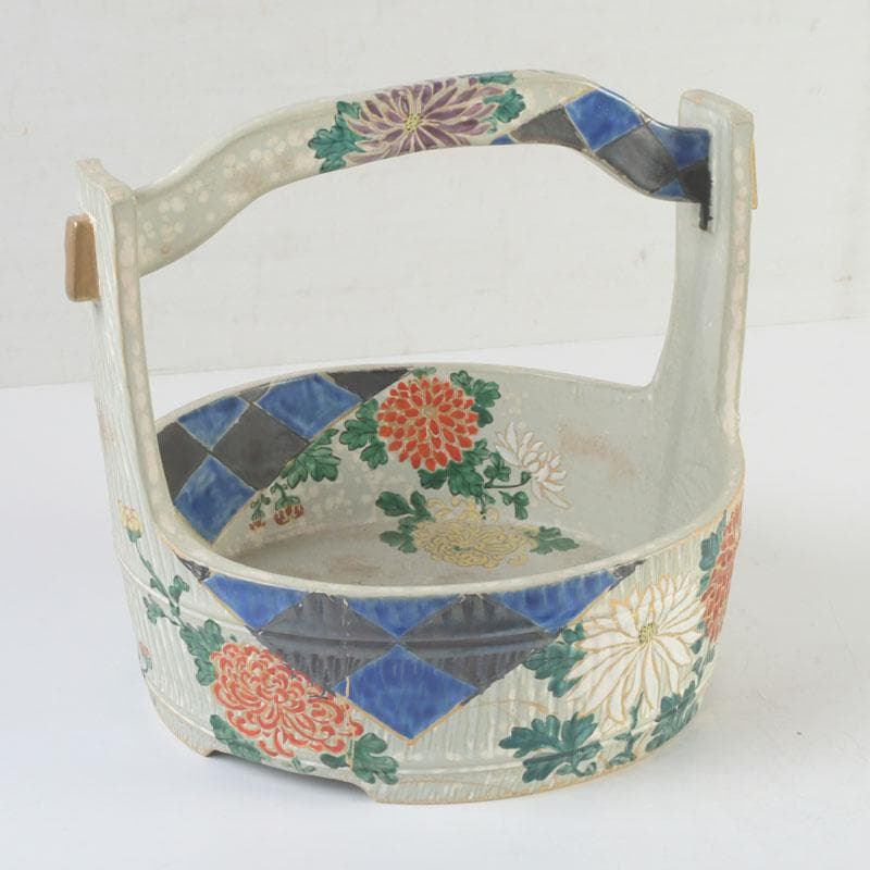 茶道具　陶斉作　色絵　花草文　手桶鉢　N　9817