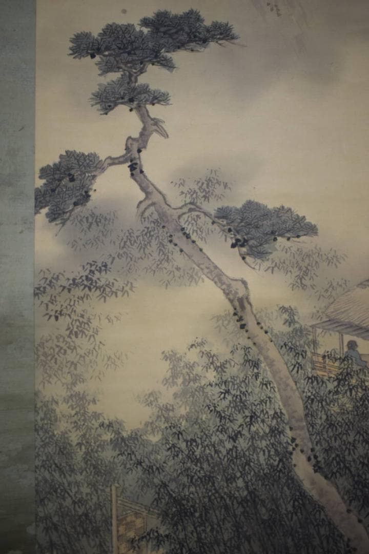 真作/松本清堂/山水人物庭園図/絹表装/布袋屋掛軸HJ-243
