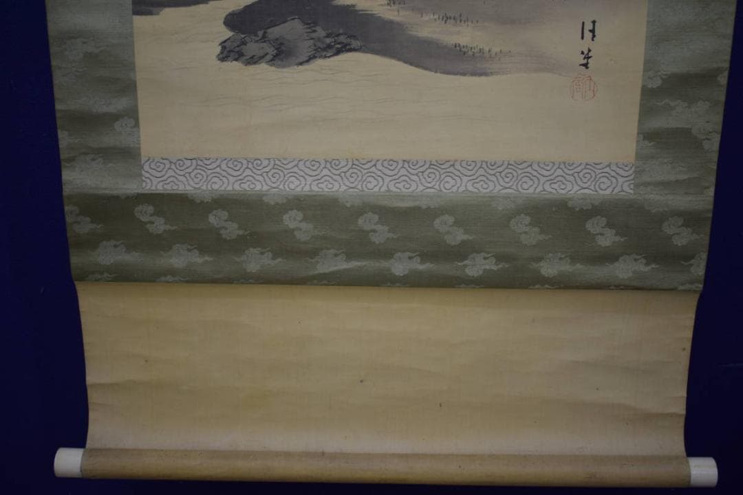 真作/松本清堂/山水人物庭園図/絹表装/布袋屋掛軸HJ-243