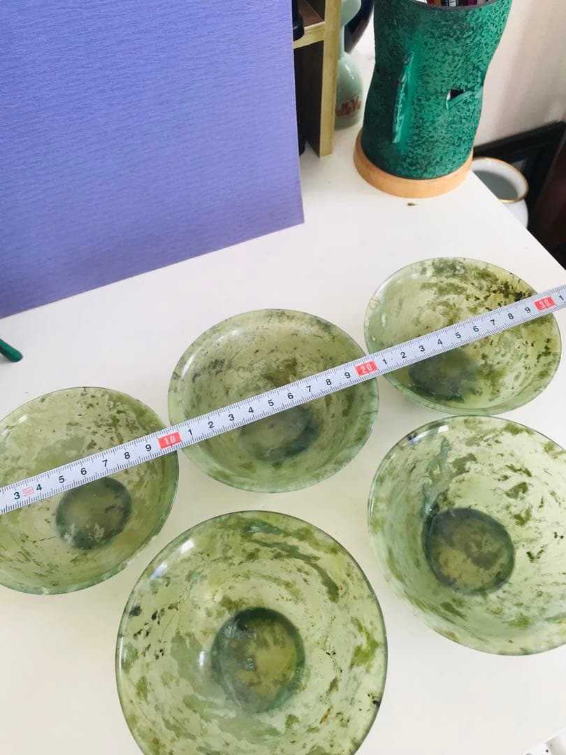 玉杯 緑玉 盃 中国美術　天然石　皿 茶碗 5枚　茶道具 茶器