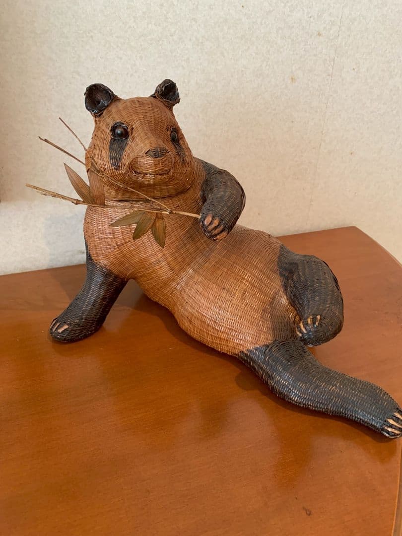 パンダ 竹製 籠 上海 中国 工芸品 小物入れ 籐 アンティーク レトロ