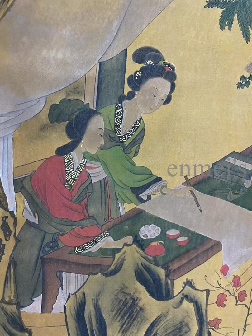 中国古美術 明代 仇英款 人物画 掛軸 絹布 唐物 古画 名家書画 水彩画 肉筆