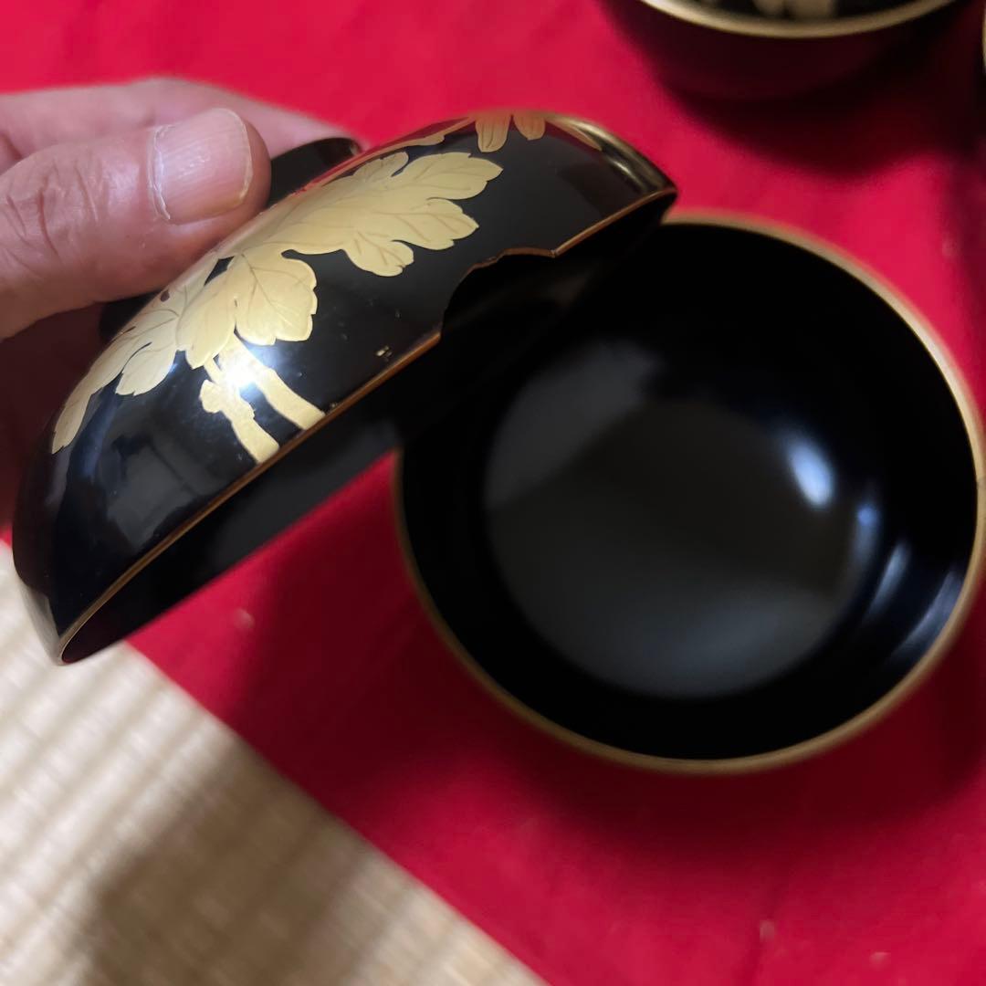 美品 輪島塗 菊 蒔絵 吸物碗 10客 漆器 (内一客蓋に割れあり)