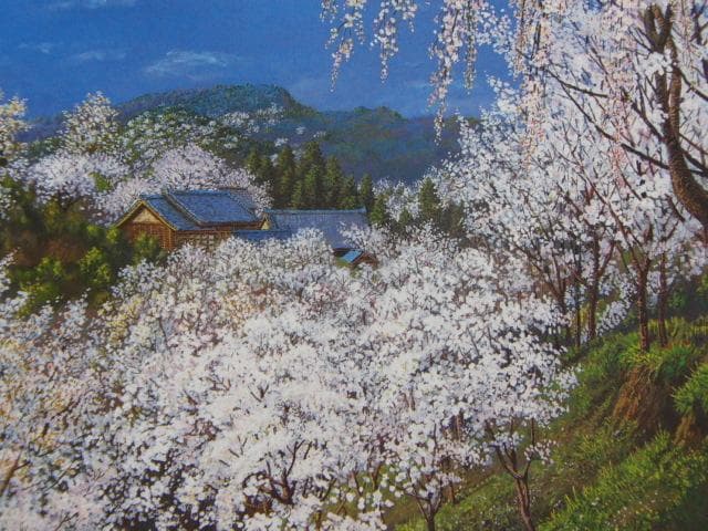 野並允温、【吉野にて】、希少な額装用画集より、美品、新品額装付