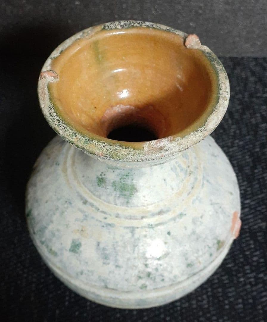 【本物保証❗️】中国古美術　中国古陶磁器　古玩　古代陶磁器　漢時代　漢緑釉銀化壺