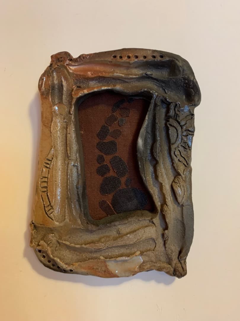 古布１１　額　信楽焼　美術品　アート　陶製　壁掛け