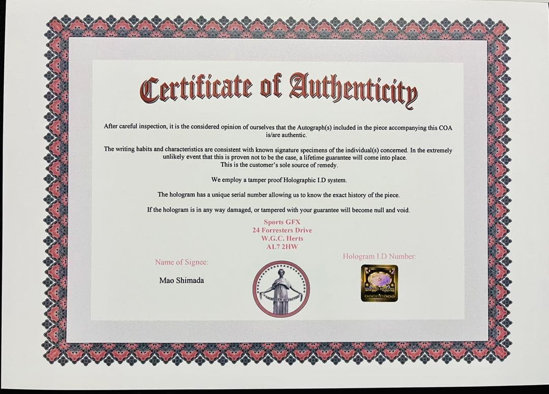 島田麻央 直筆サイン付き写真 世界女王 女子フィギュアスケート　証明書付 1枚