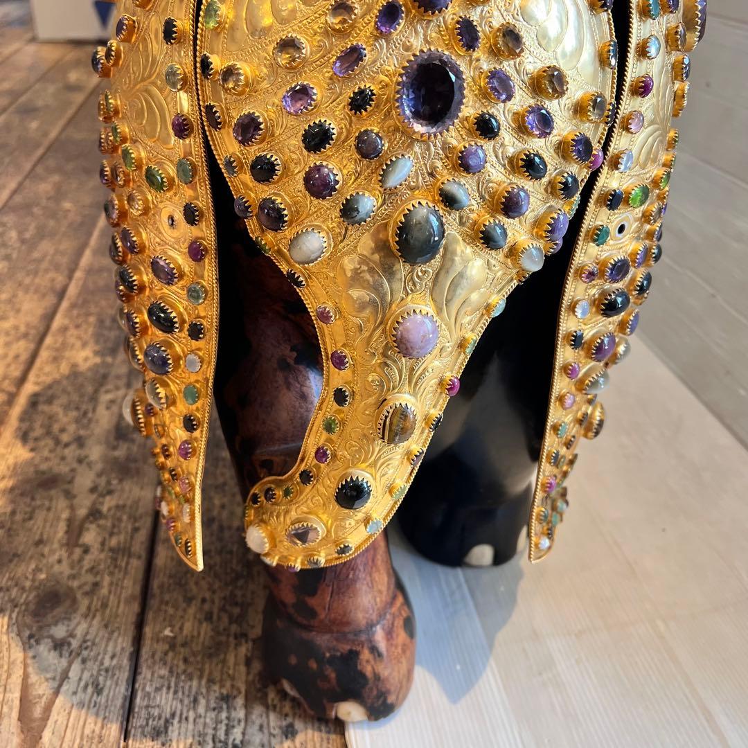 鑑定書あり　希少　中国美術 木彫 宝石飾 特大 象 置物 飾り物 インテリア