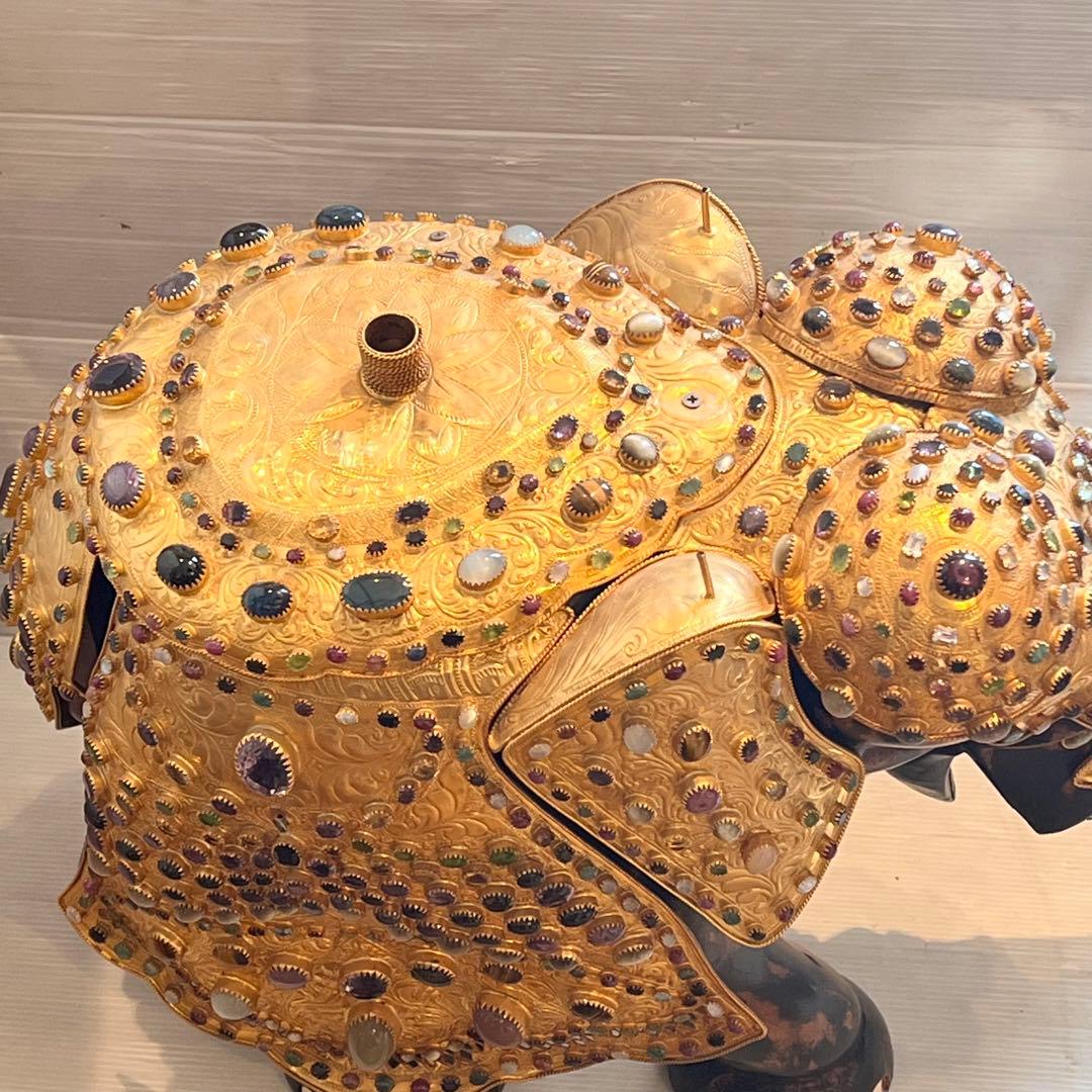 鑑定書あり　希少　中国美術 木彫 宝石飾 特大 象 置物 飾り物 インテリア