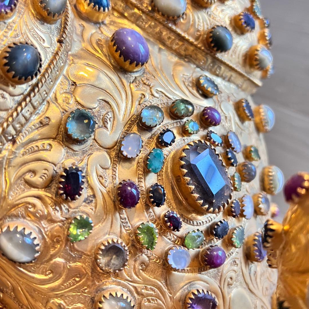 鑑定書あり　希少　中国美術 木彫 宝石飾 特大 象 置物 飾り物 インテリア