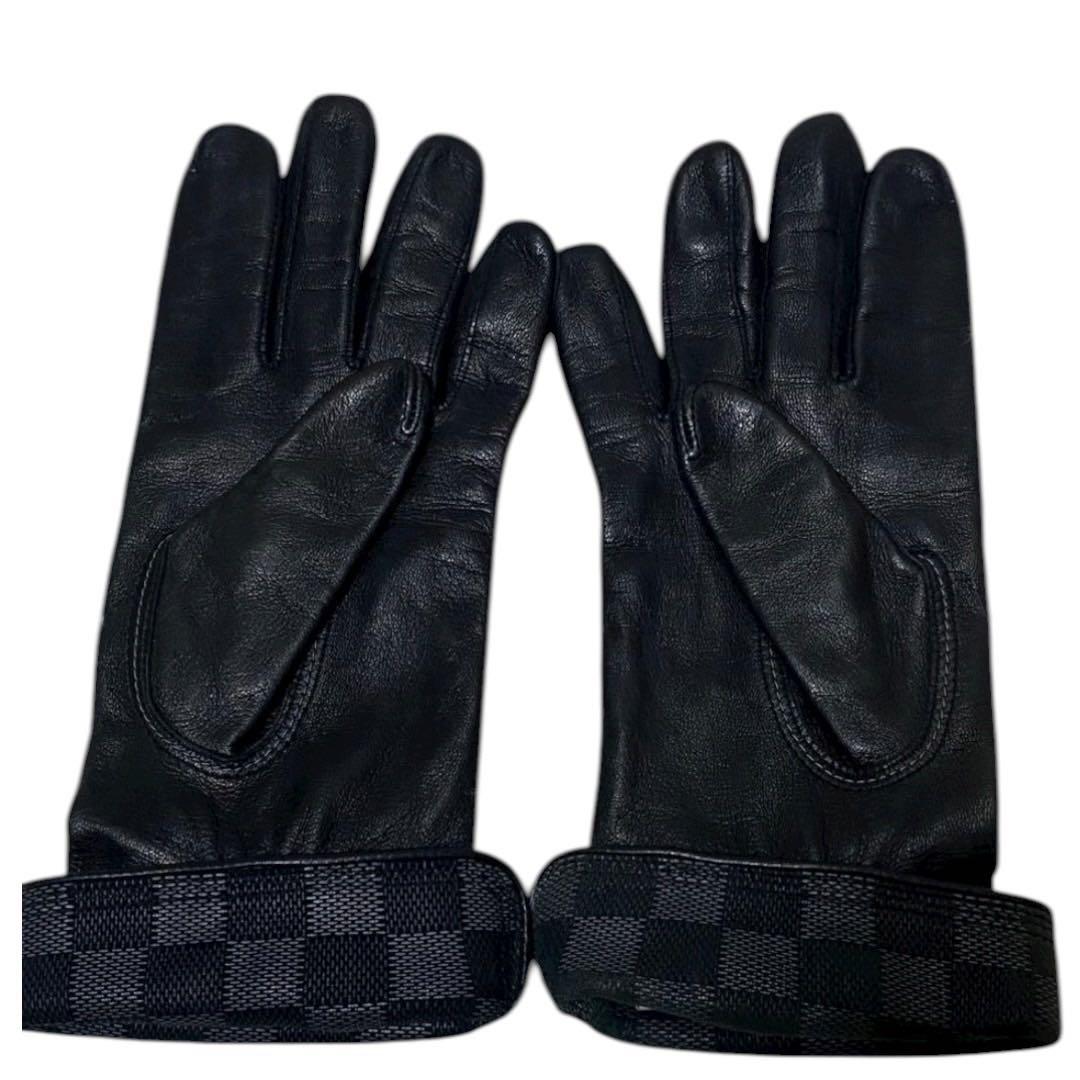 LOUIS VUITTON ダミエ柄　未革　ブラック　レザーグローブ