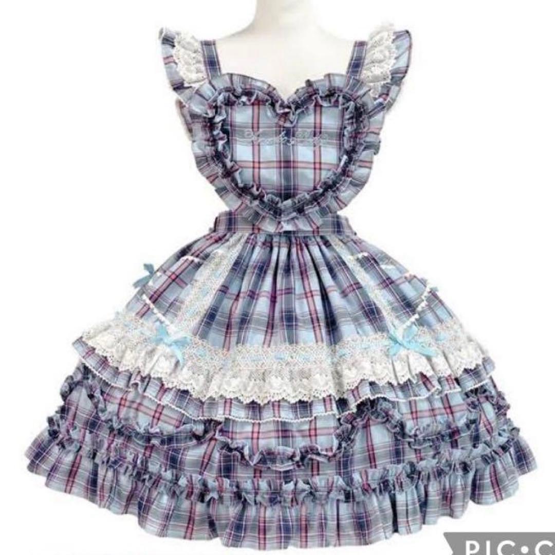 Angelicpretty　Heart胸あて付スカート　タータン　サックス