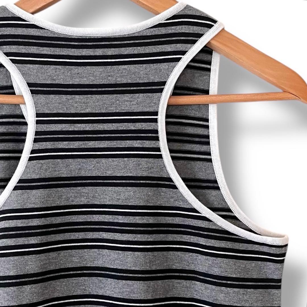 シャネル ココマーク ボーダー タンクトップ グレー 38 コットン