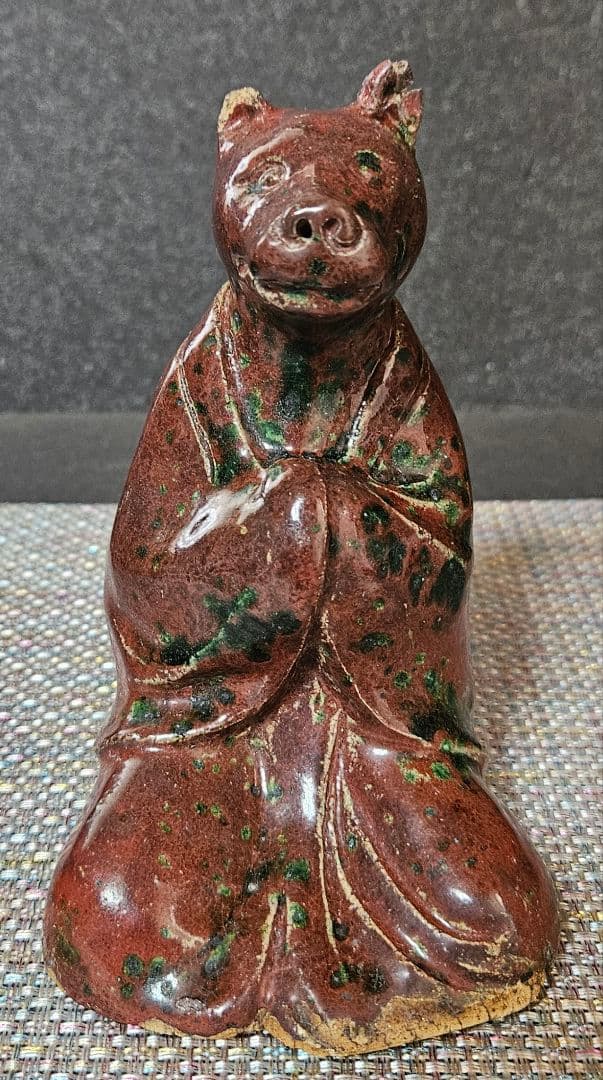 中国・日本古陶磁器　時代古作品　古陶磁器　陶器製　辰砂釉　狐像　神狐　お稲荷様