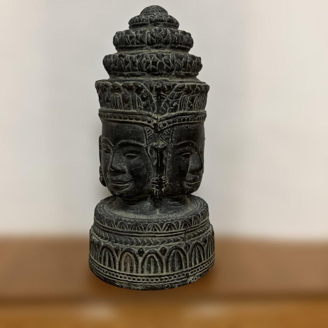 カンボジア　アンコールワット 四面の顔の仏像 青銅製 約20cm