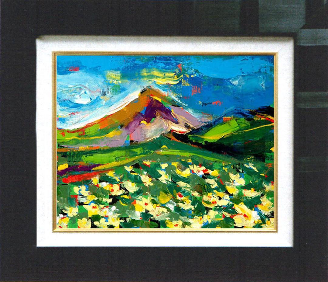 油絵 菅家令子 絵 絵画インテリア額付(黒) F4-081011 風景 山高原