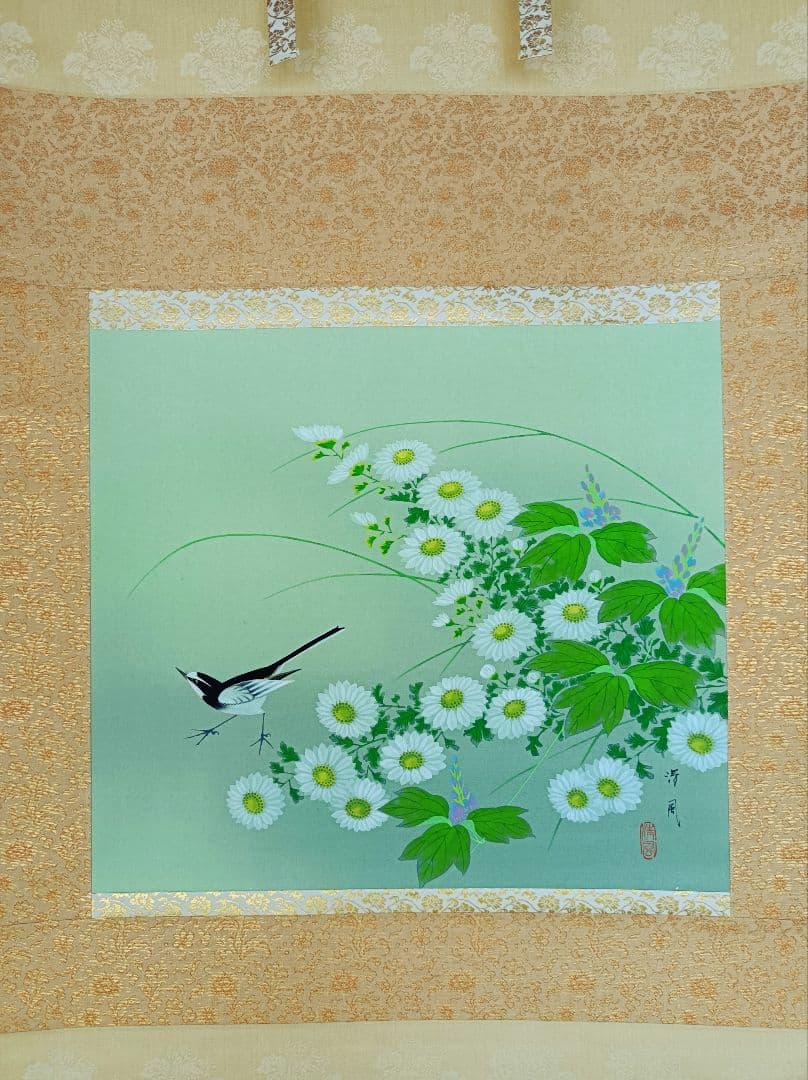 美品 軸 縁起物 おもてなし 絵 幸運 花鳥 神 中国 風水 美術 インテリア