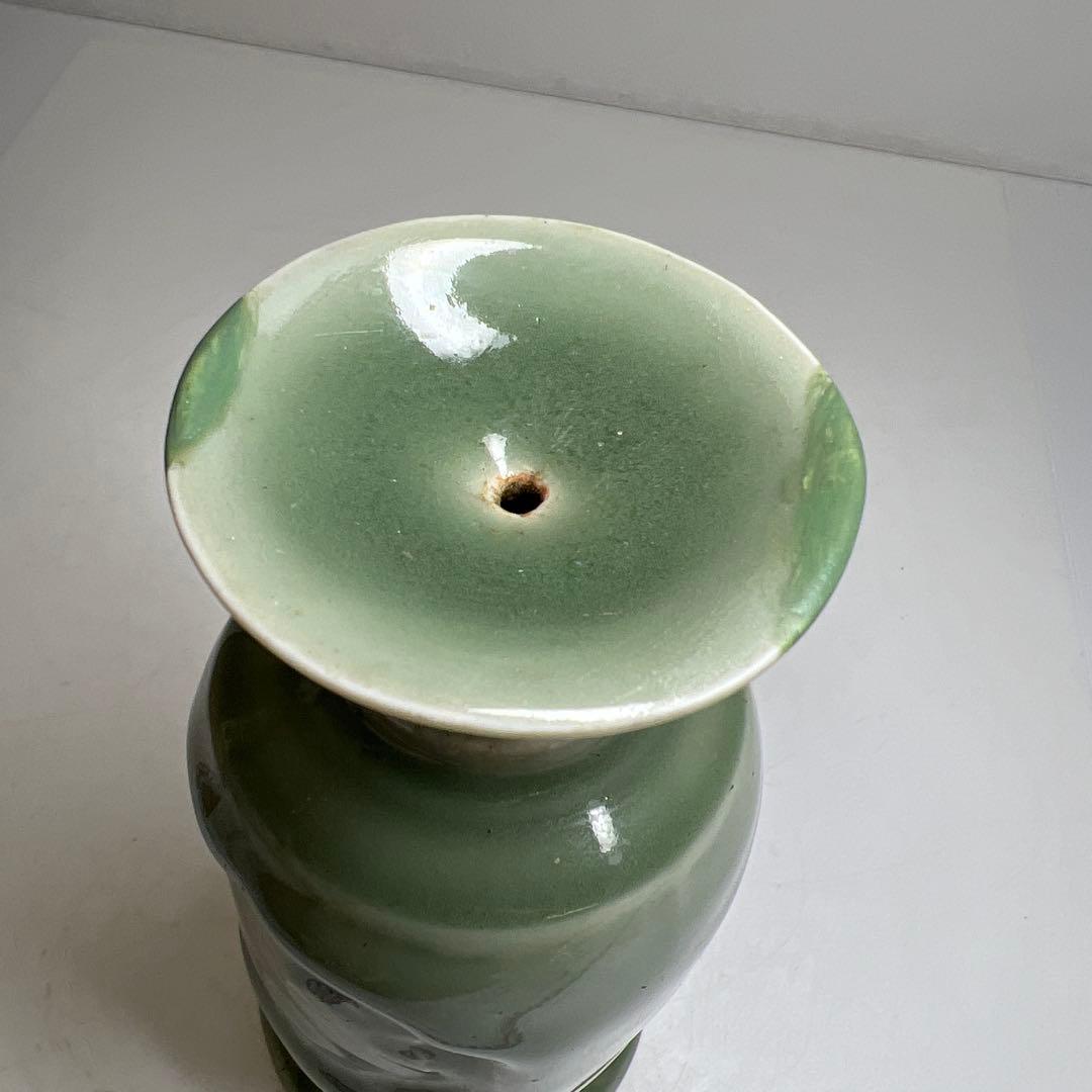 江戸後期　三田青磁燭台　木箱付　高さ16.3㎝ 東Y7-0523②