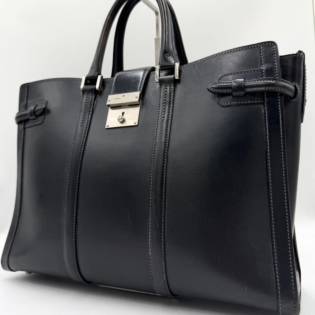 【美品】万双 マンソウ トートバッグ ビジネス ブライドルレザー A4 ブラック