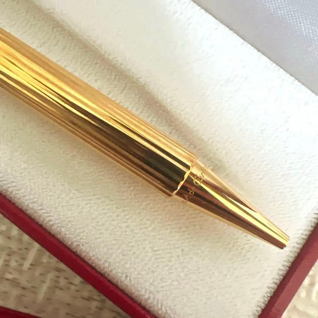 【美品】カルティエ　ボールペン　トリニティ　ゴールド　青インク　ストライプ