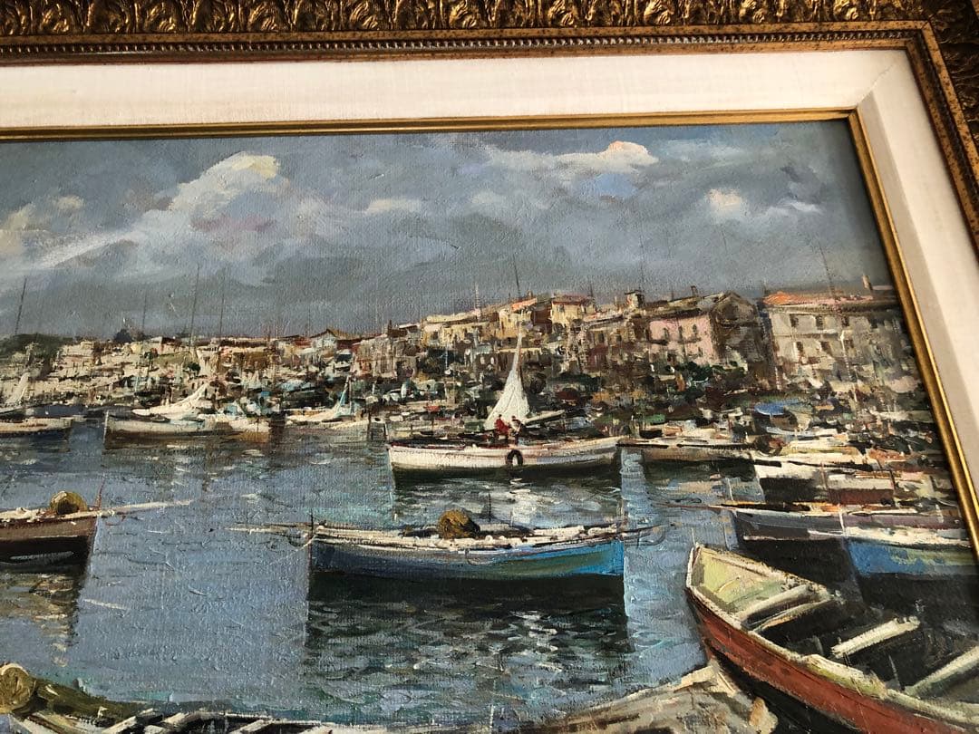 Ciro Canzanella 港の風景 油彩画