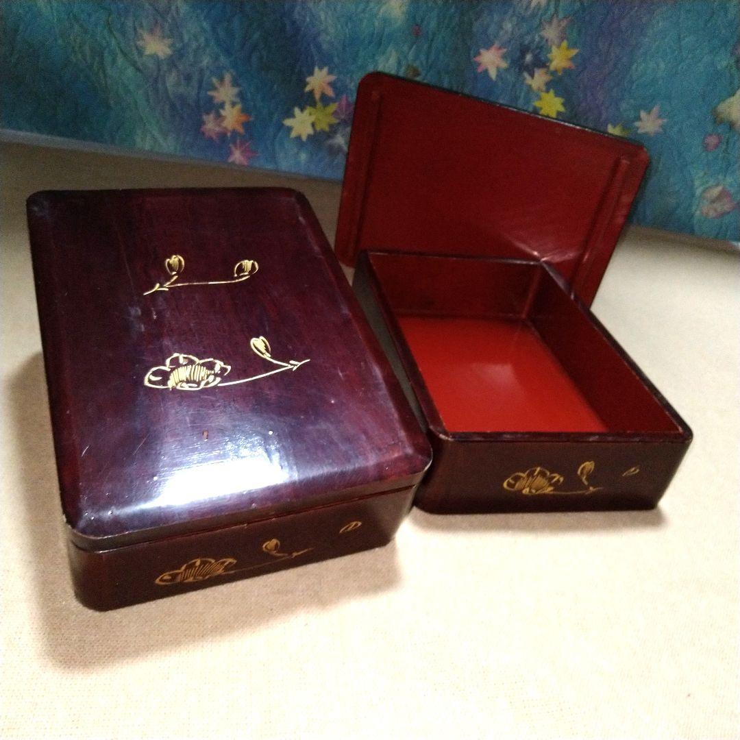 ☘ 明治時代 骨董 漆器 　野弁当　重箱 風景花絵　漆塗内朱　天然木