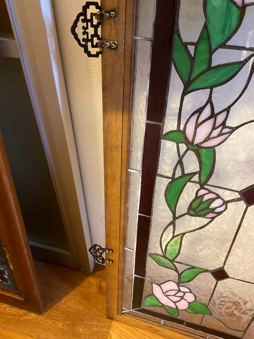 額装 ステンドグラス　薔薇 バラ　窓　アンティーク　ヴィンテージ　大正 浪漫