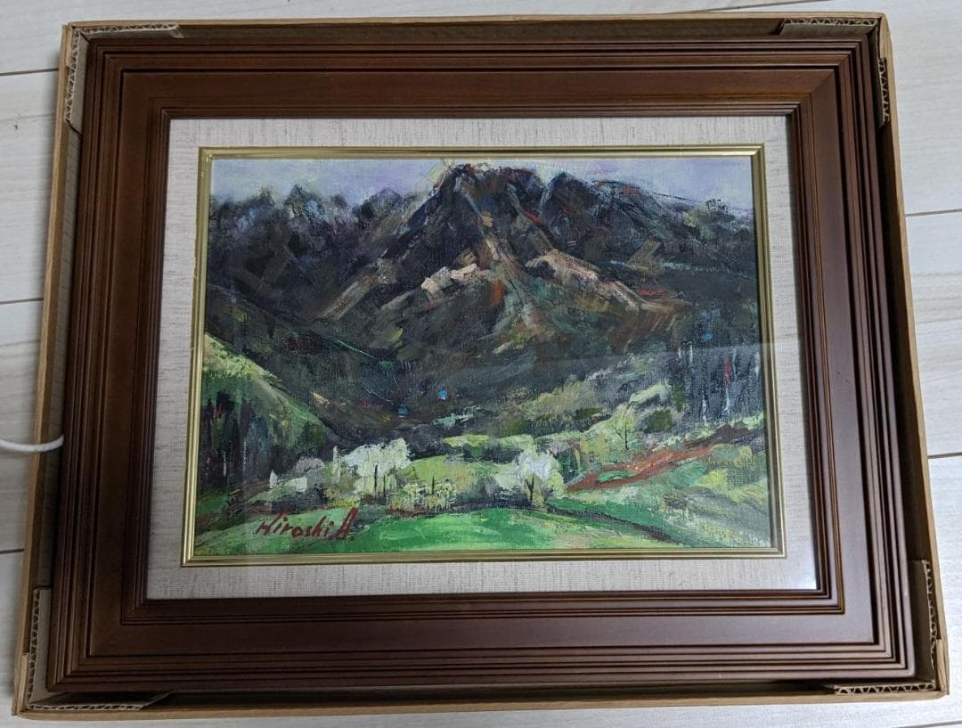 ★恵那山 春★油絵 風景画「恵那山」浅野博 Hiroshi.A サイン入 額装付