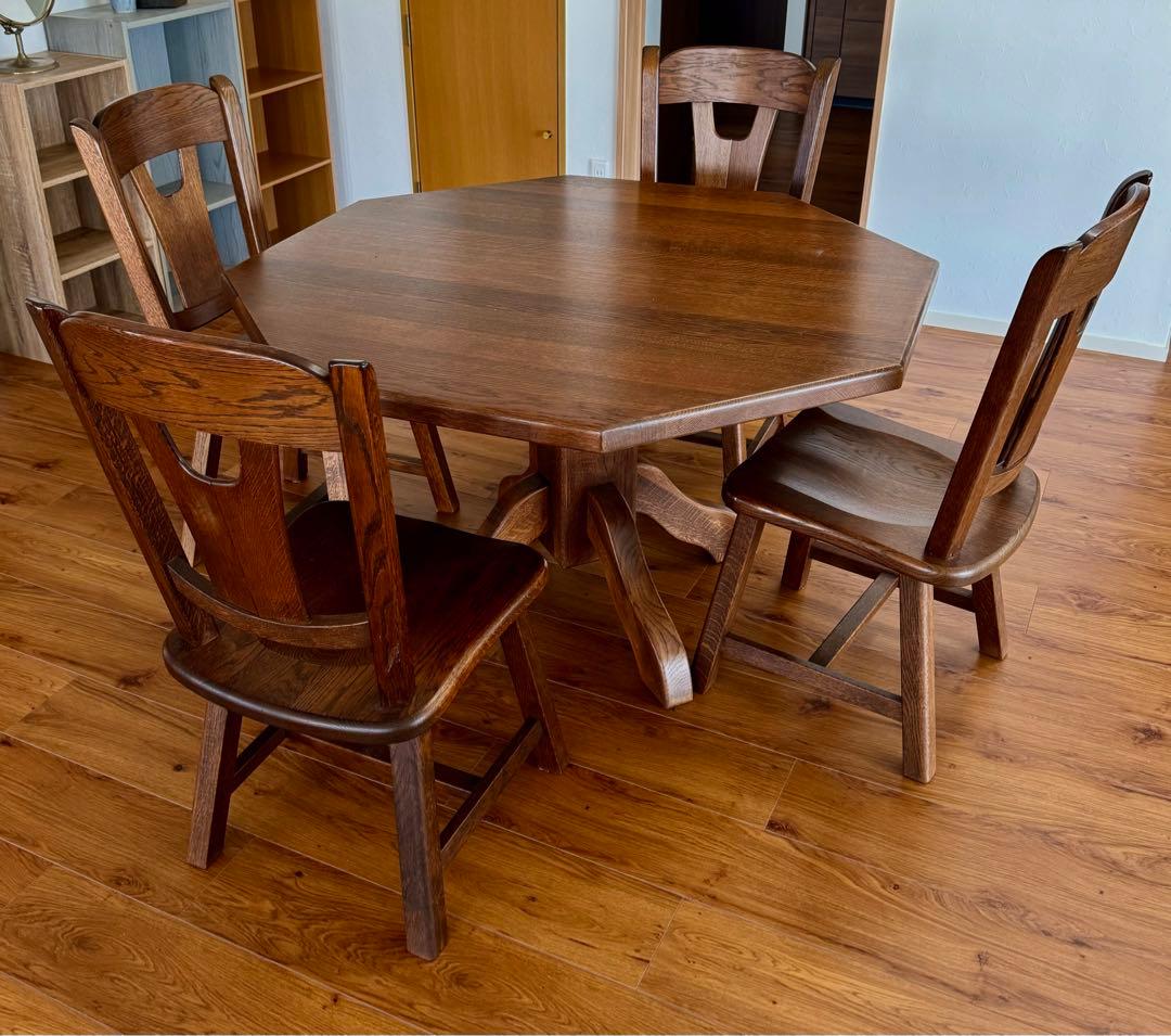 オーク無垢 オランダ民芸 ダイニング5点セット 神戸市近隣エリア対象