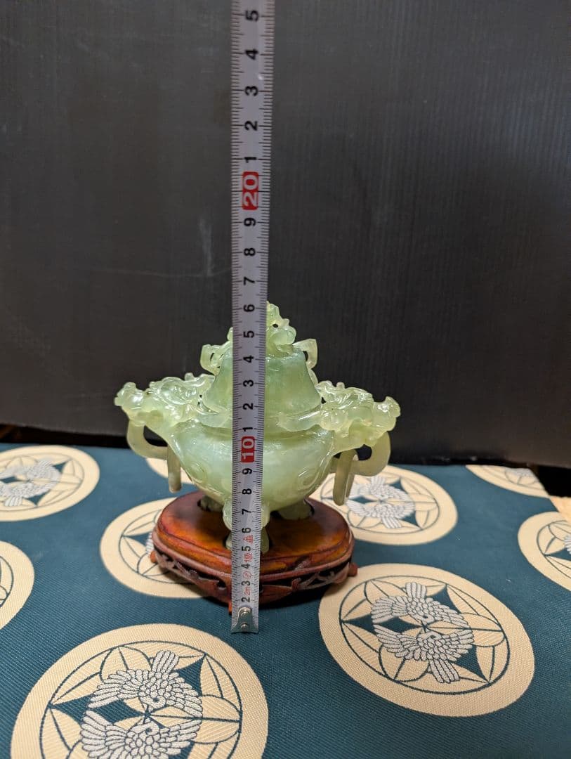 中国翡翠香炉 獅子装飾 置物 約10cm