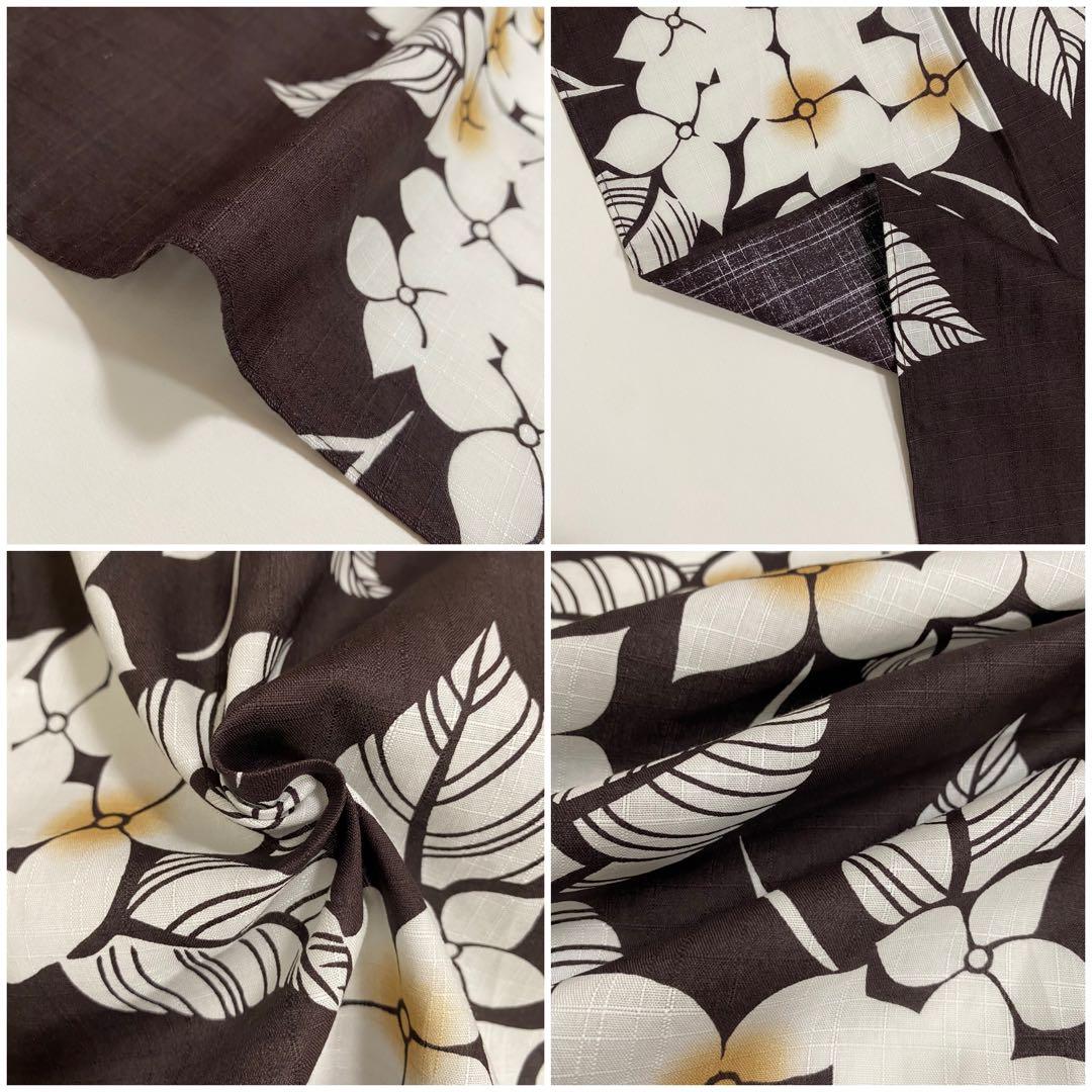 【浴衣4点セット】浴衣　半幅帯　かごバッグ　下駄　あじさい　紫陽花　焦茶　夏日記