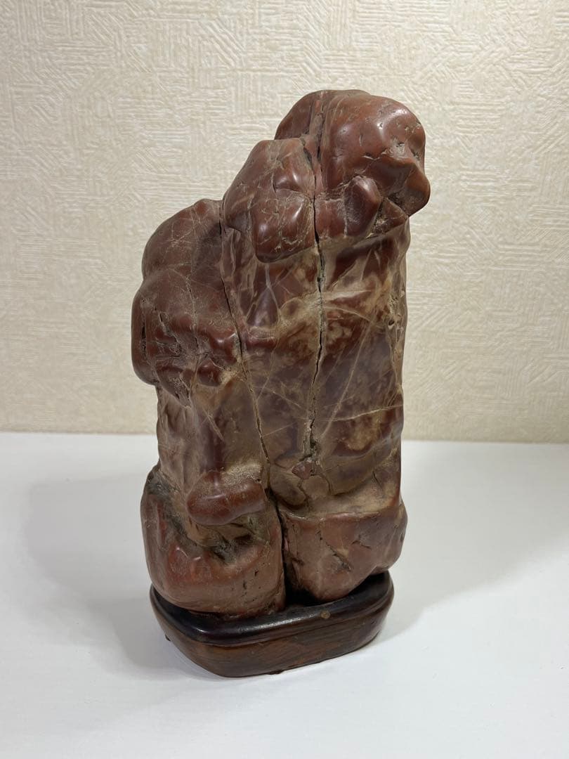 鑑賞石　佐渡の赤石　台座付き