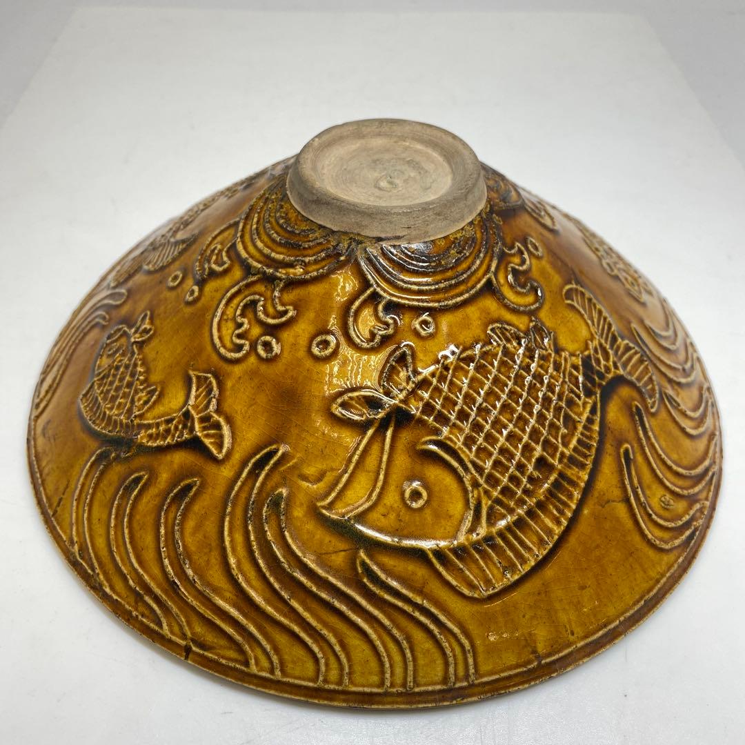 古代中国　あめ紬　魚回大鉢　タニオ　直径約22.5cm 東N7-1004①