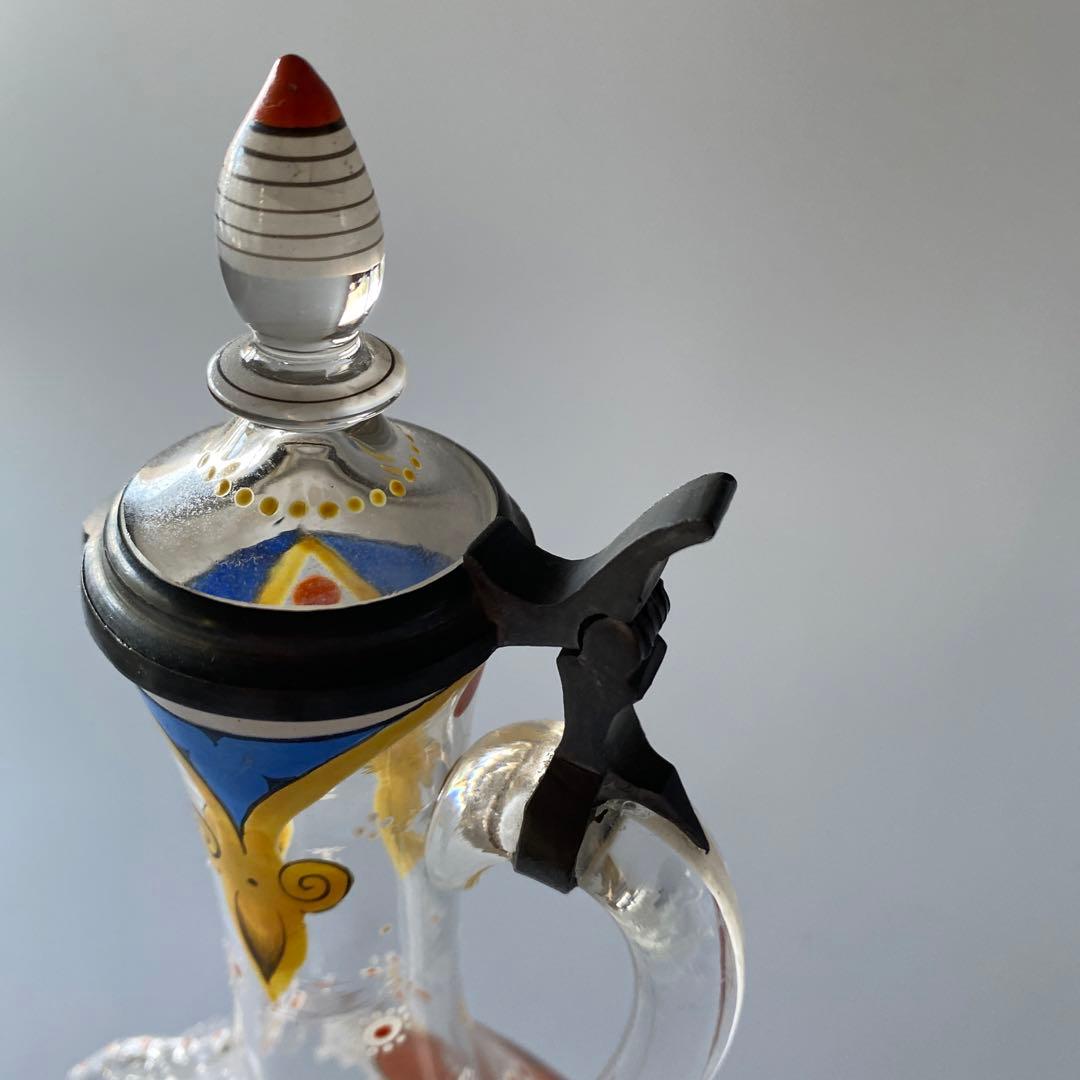 18世紀末 ドイツ 紋章入り エナメル彩ガラス デキャンタ 蓋付