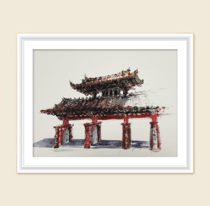 水彩画 原画 沖縄首里城（守礼門）