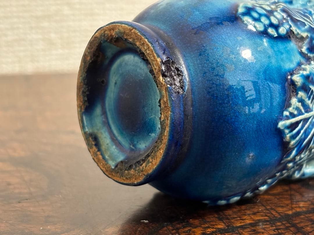 李朝　総瑠璃釉 葡萄文小壷 /骨董 古美術 壺 茶道具 唐物 染付 古玩